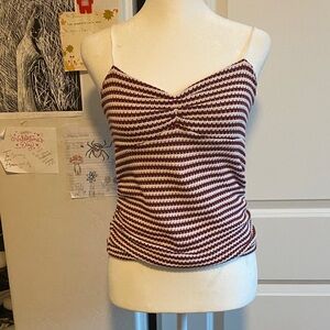 SHEIN Burgundy and White Striped Tank Top
